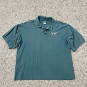 Vintage 90's NASA Polo Shirt Mens 2XL Green 100% Cotton Deluxe Made in USA Logo